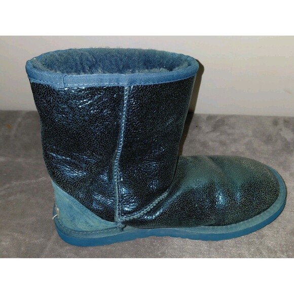 UGG Australia Short Sheepskin Boots Womens US 8 Green Metallic Pewter Sparkle - Picture 7 of 14
